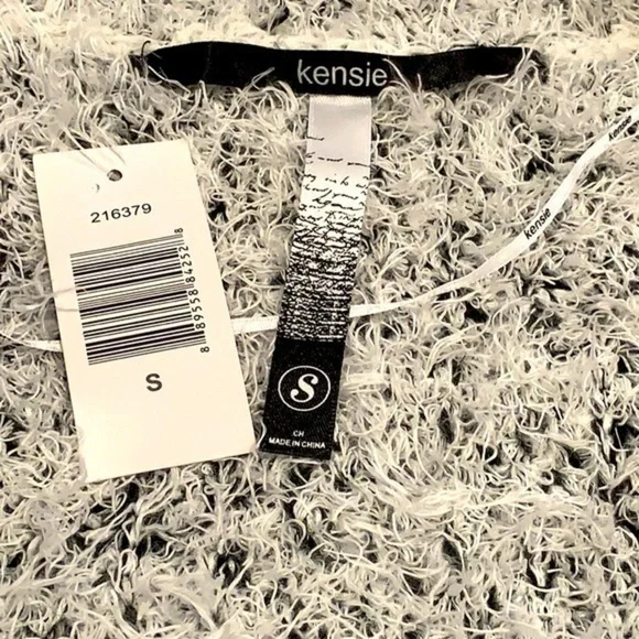 Kensie Black And White Fuzzy Eyelash Open Front Cardigan NWT - Picture 6 of 7